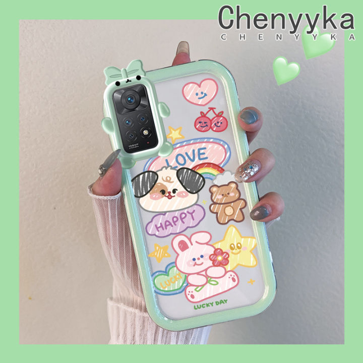 Chenyyka For Xiaomi Redmi Note 11 Pro 5G Note 11e Pro Case Cartoon Happy Rabbit Lovely Little Monster Camera Lens Soft Clear Shockproof Phone Cases Transparent Casing Silicone Protective Cover