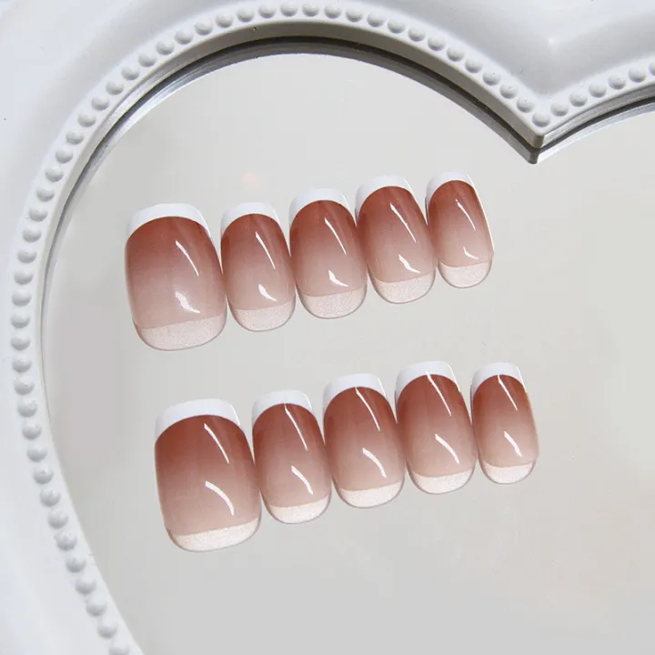 24Pcs%20Simple%20White%20Edge%20Fake%20Nails%20with%20Glue%20DIY%20Art%20Design%20False%20Nails%20Stylish%20Pattern%20Artificial%20Nails%20-%20Image%203