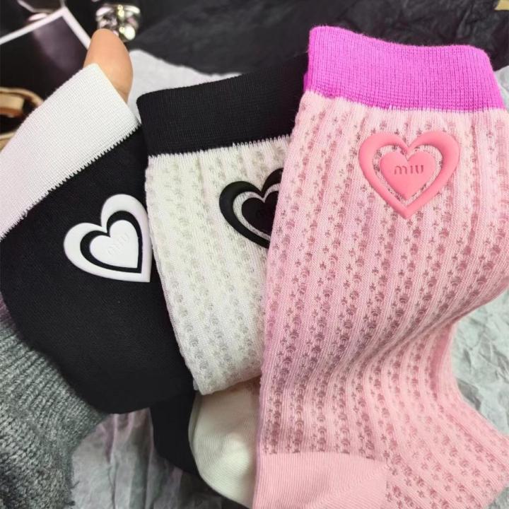 Amoi Season European Goods Hot Stamping Letter Love Tube Socks Korean Style Ultra-Thin Hollow Mesh Good-looking Outer Socks