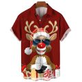 Christmas Day Deer Y2k Fashion Harajuku Lapel Shirts Men Women 3D Printed Short Sleeve Street Trendy Women Clothes Shirt Top. 