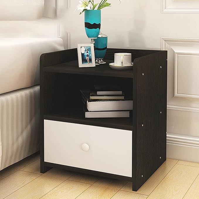 Bedside Cabinet, Bedside Tables Bedroom Bedside Table with Cupboard, Modern Bedside Cabinet with Drawer and Open Shelf, 1 Layers Of Storage Nightstand Table,18/16