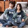 Unisex Flannel Sleepwear New Women Men Winter Warm Fleece Couples Pajamas Set Lovers Nightgown Cute Cartoon Pijamas Home Clothes.
