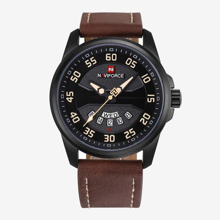 NAVIFORCE NF9124 Dark Brown PU Leather Analog Watch For Men - Black & Dark Brown