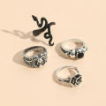 Fashionable hip-hop cool style diamond ring, rose ring, snake shape set, men's 4-piece ring set.