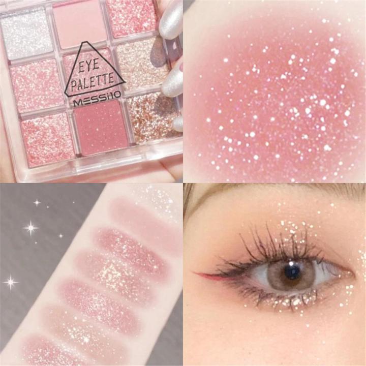 【The Edge of Beauty】New 9 Color Pink Eyehadow Pearlecent Matte Glitter Eye hadow Palette Waterproof Korean Makeup Cometic