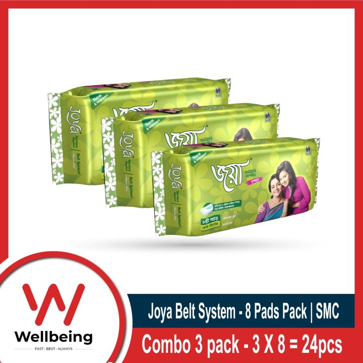 Joya Sanitary Napkin | Belt System | 8 Pads Pack | Combo 3 Pack X 8 =24pcs pad