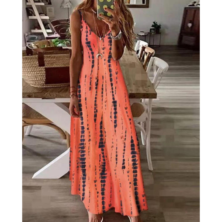 Long%20Dress%20Casual%20Dress%20New%20Strap%20Dress%20Tie%20Dyed%20Print%20Large%20Swing%20-%20Image%204