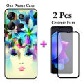 2 IN 1 Tecno Spark Go 2023 Case Soft TPU Colorful Painted Phone Case With Curved Tempered Film.