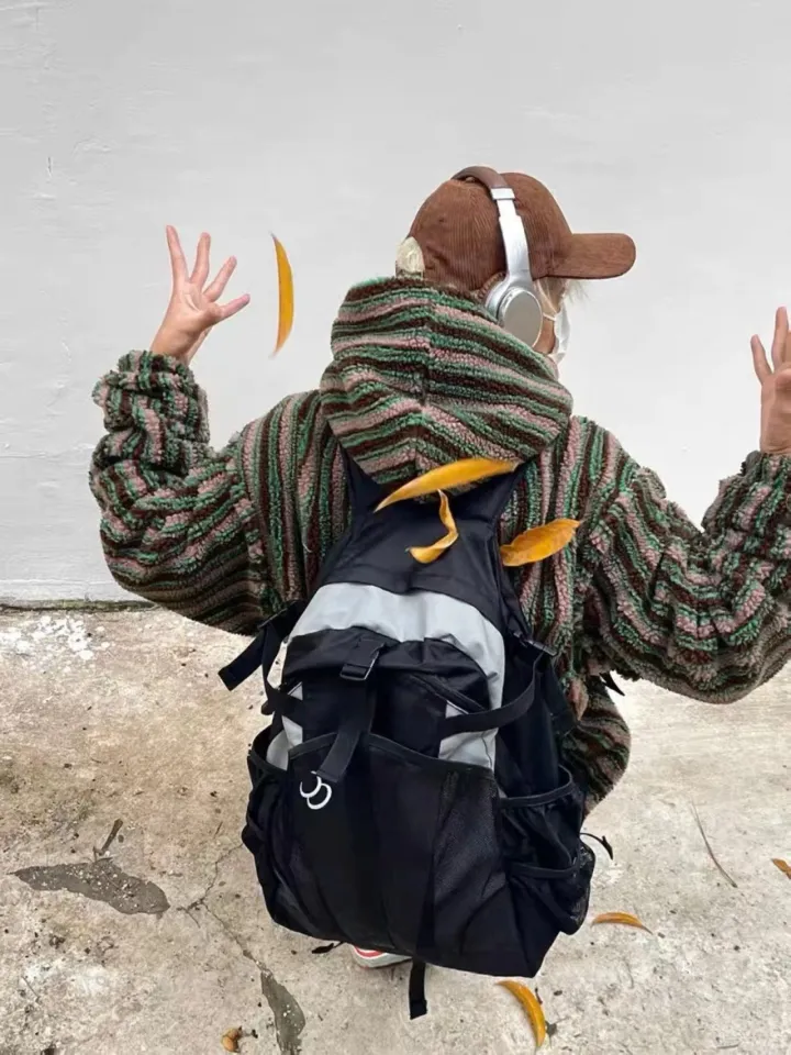 Black String Nylon Safari Style Unisex Backpack Casual Outdoor Travel  Camping Backpack Women and Men School Commuter Backpack