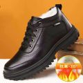 2023 New Autumn and Winter Cotton Shoes Men's New Fleece Thickened Leather Casual Shoes Snow Boots Fashion and Versatile Trend. 