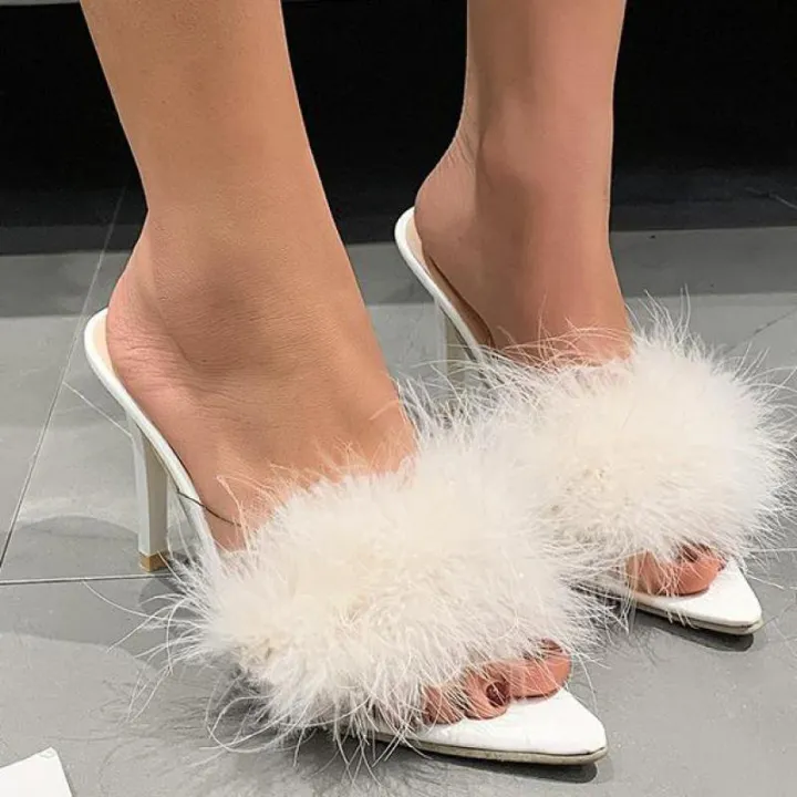 Women%20Slippers%20High%20Heels%20Fur%20Stiletto%20Peep%20Toe%20Mules%20Ladies%20Indoor%20Rubber%20Zapatillas%20Mujer%20Pointed%20Red%20Summer%20New%20Shoes%20-%20Image%202