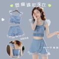 2023New Swimwear Super GirlinsWind Split Student Conservative Cover Belly Thin Small Chest Gathered Hot Spring. 