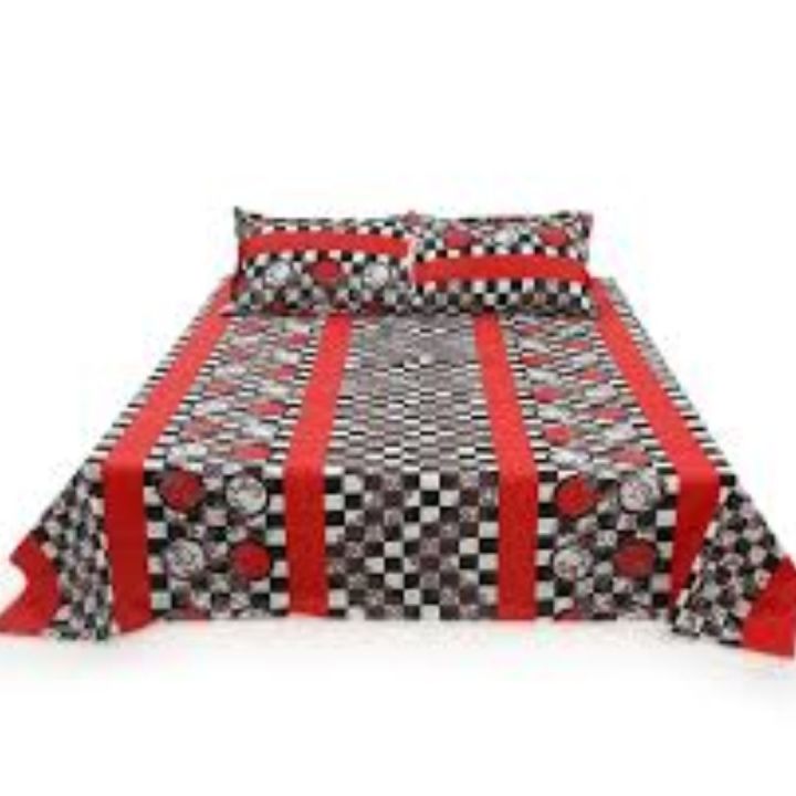 double king-size bedspread in various printed colors/ Double King Size (7 x 7.8 Feet) Cotton Red Color Flat Type Hand Washable Bed Sheet Set With Matching 2 Pillow Covers