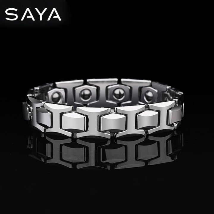 10.5mm Width High Polished Tungsten Carbide Bracelet with Magnet Stones Germanium for Men Jewelry, Engraving,