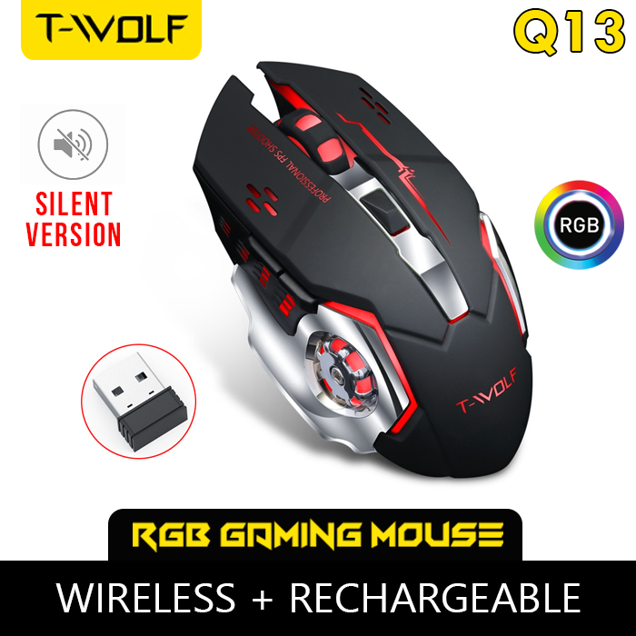 Wireless Mouse With RGB Light Rechargeable Wireless Gaming Mouse T-Wolf Q13 Computer Mouse Laptop PC OTG Gaming Design Modern Wireless Mouse In BD