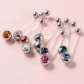 12Pcs Acrylic Flat CZ Gem Bioplast Flexible Pregnancy Navel Belly Button Rings Piercing Charming Navel Bar Body Jewelry 14g.