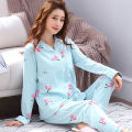 Spring and autumn new pajamas women's cardigans long sleeves trousers Korean girls simple cartoon loungewear sets. 