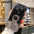 Casinglee for Samsung Galaxy A22 5G case Shiny Ring Glitter Soft Transparent Holder Stand Back cover with String for Samsung A22 5G Phone cases cover Stars Moon Girls For girls and Boys. 