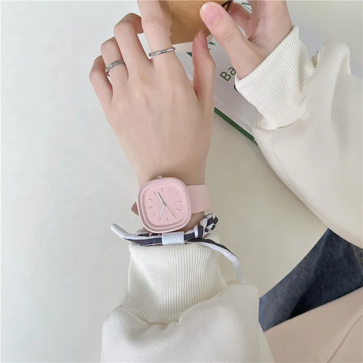 Japanese%20Minimalist%20Style%20Niche%20Design%20Creative%20Fashionable%20Macaron%20Color%20Square%20Watch%20Multicolored%20PU%20Watchband%20Quartz%20Watch%20Women%20Casual%20Watch%201Pcs%20-%20Image%204