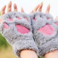 Cute Cat Claw Plush Mittens Fluffy Bear Gloves Costume Half Finger Party Gift-Cola Kids. 