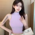 Half Turtleneck Hot Girl Sleeveless Top for Women ins Trendy American Slim Fit Midriff-Baring Outer Wear Inner Wear Short Vest.