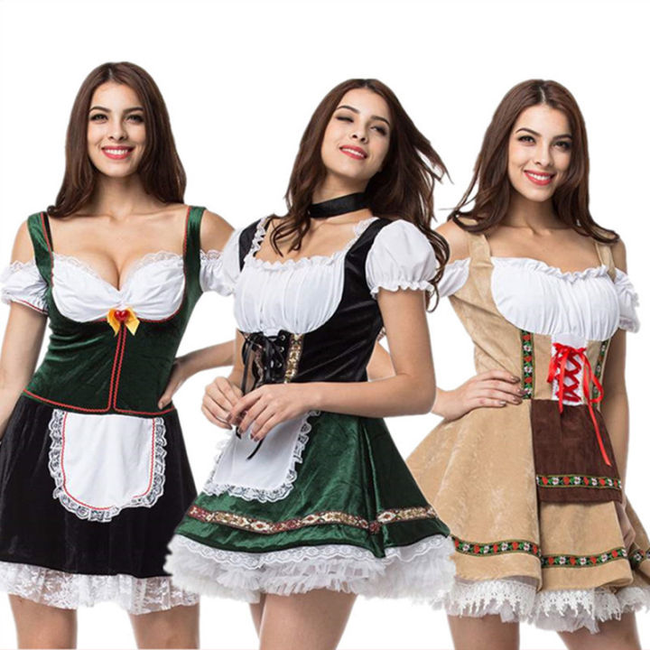 2022 Women's Oktoberfest Maid Cosplay Costume German Traditional Festival Strapless Splicing Dress Girl Costume