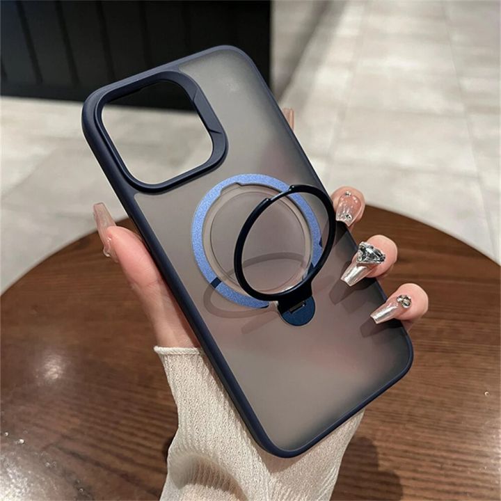 HOCE 360°Rotation Stand Magnetic Phone Cases For iPhone 12 13 14 15 Pro Max 14 15 Plus MagSafe Case With Folding Ring Holder Stand Shockproof Bumper Frosted Transparent Hard Back Cover