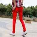 Wholesale 2021 Korean Fashion Casual Show Thin Skinny Jeans Men Red Clothes For Teenagers Pencil Trousers Men's Classic Pants.
