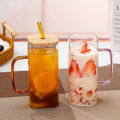 400ml High Borosilicate Mug With Lids And Straws Handle Transparent Drinking Glass Cup For Iced Coffee Juice Milk Tea Home Gift-Cola Kids. 