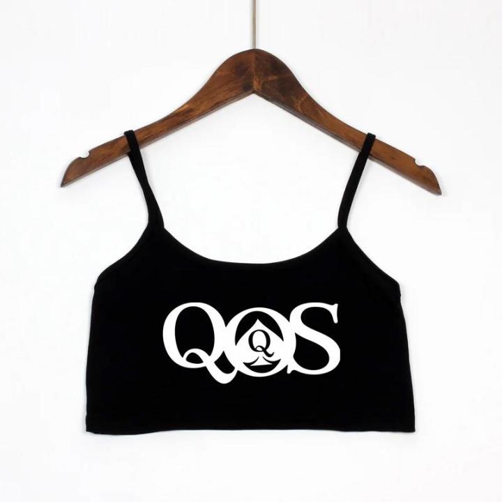 New Crop Top QOS Queen Of Spades Print Women's Elastic Cotton Camis Sleeveless Female Short Girls Tank Top Bar Women