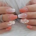 24pcs removeable false nails with glue Gradient Shinny brown coffin glitter Ballet press on nails long full cover nails tip. 