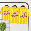 Ping An Joyful Parent Child Dress Pure Cotton Family Photo of Three or Four Men and Women Same Style Couple Short sleeved T-shirt. 