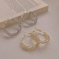 Stainless Steel Twisted Hollow Circle Versatile Simple Earrings Jewelry Bride Wedding Engagement Gift. 
