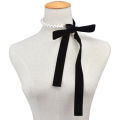 Elegant Black Ribbon Bow Choker Imitation Pearls Beads Charm Necklace Personality Gothic Wedding Jewelry Gifts. 
