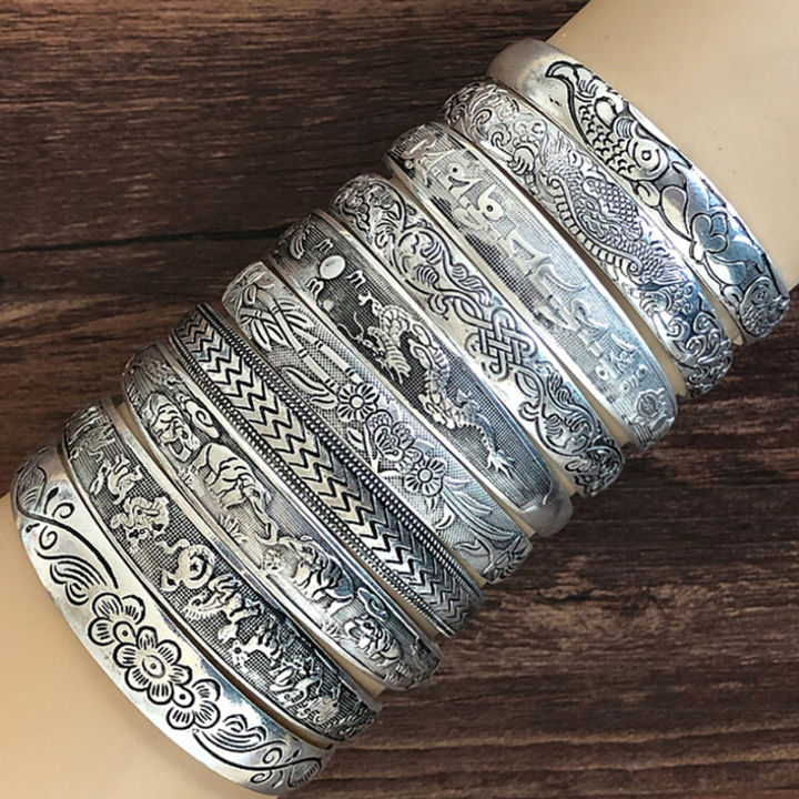 Retro Opening  Bracelet Jewelry Vintage Tibetan Silver Totem Carved Bangle Cuff Mzea
