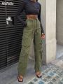 Women High Waist Wide Leg Baggy Jeans Side Pocket Vintage Y2K Cargo Pants Boyfriend Loose Trousers Streetwear Fashion Overalls. 