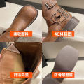 miu*Model Style Belt Buckle Chunky Heel Martin Boots Women's Spring/Summer Leather Retro below the Knee Boots Western Boots. 
