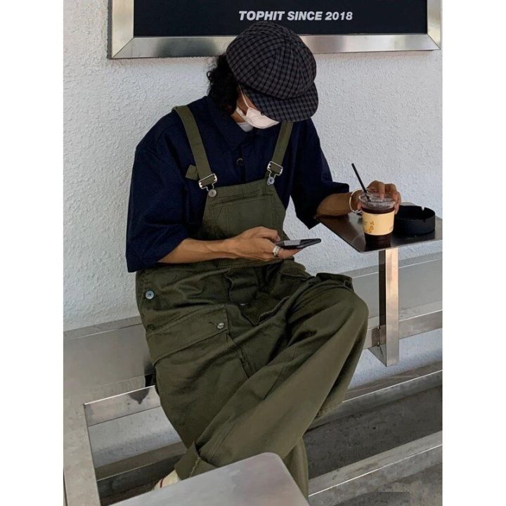 2022%20Men's%20Retro%20Designer%20Overalls%20Workwear%20Sling%20Korean%20Loose%20Wide%20Leg%20Jumpsuit%20Streetwear%20Solid%20Color%20Men's%20Clothing%20-%20Image%204