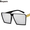 Boyarn  Trend Large Frame Sunglasses Retro Square Sunglasses Men's And Women's Color Film Mercury Sunglasses. 