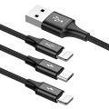 Baseus 3 in 1 Rapid Series Fast Charging Micro USB + Lightning + Type-C Cable,Black. 