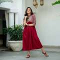 Maroon V Neck Gathered Dress ( Full Stitch Dress ) k49. 