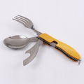 【Good-Love Store】4 in 1 Outdoor Tableware (Fork/Spoon/Knife/Bottle Opener) Camping Stainless Folding Pocket Kits for Hiking Travel. 