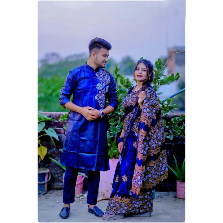 Indispensable -Family Set Block Print Dhupian Silk Exclusive Couple Dress Blue Color Saree and Panjabi for Men women and Son- Innovative | Daraz.com.bd Indispensable -Family Set Block Print Dhupian Silk Exclusive Couple Dress Blue Color Saree and Panjabi for Men women and Son- Innovative | Daraz.com.bd