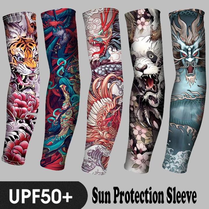 1PCS 2024 New Men Long Warmers Summer Tattoo Sleeves Sun Protection Cover Outdoor Gloves Driving Ice Silk Arm Sleeves Women