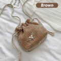 Cute Knitted Handbag Mini Purses Straw Women Lace Bucket Shoulder Bags Floral. 