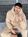 ZAFUL Men's Hoodie Outfit Solid Fluffy Fleece Sweatshirts with Trouser Two Piece Set Fall Winter Streetwear Hooded Hoodie Suits.