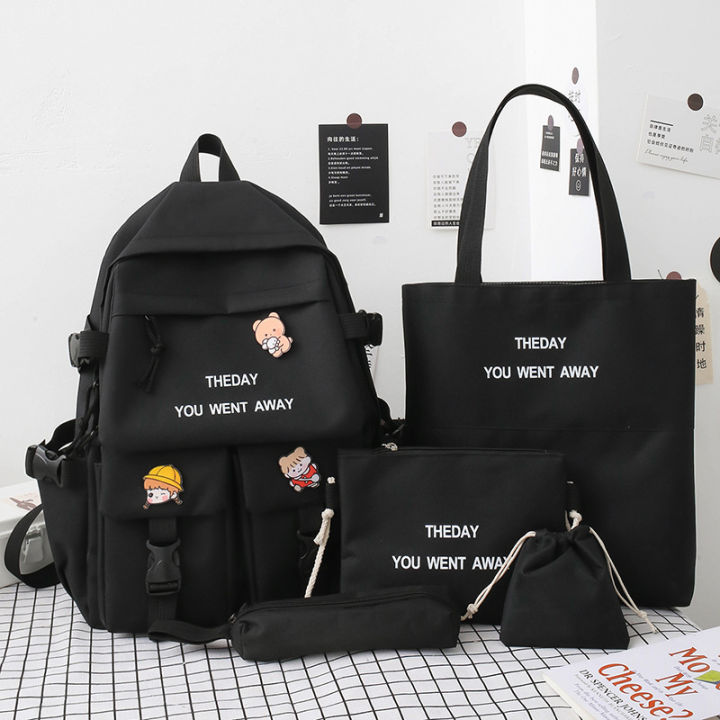 Backpack%20new%20five-piece%20set%20of%20schoolbag%20women's%20Korean%20version%20ins%20color-blocked%20middle%20school%20student%20schoolbag%20fashion%20campus%20student%20backpack%20-%20Image%204