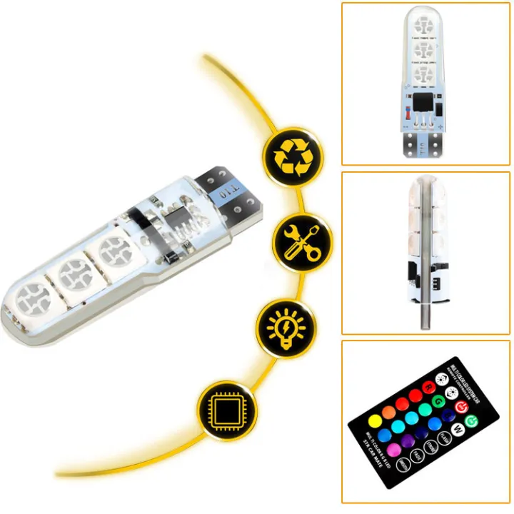 Motorcycle%20and%20Car%20Parking%20LED%20T10%20W5W%20LED%20194%20168%20W5W%205050%20SMD%20Dome%20Reading%20Light%20Automobiles%20Wedge%20Lamp%20RGB%20LED%20Bulb%20With%20Remote%20Controller%20-%20Image%202