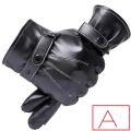 Winter Fashion Black PU Leather Gloves Male Thin Style Driving Leather Men Gloves Non-Slip Full Fingers Palm Touchscreen.