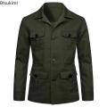 2024 British Style Men's Linen Safari Jackets Fashion Vintage Multi Pockets Cargo Jacket Streetwear Gentry Casual Outerwear Male.